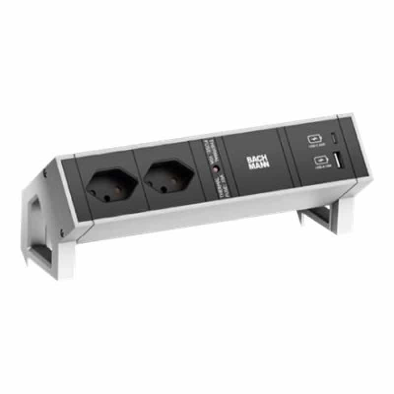 BACHMANN DESK2 2xCH T13 1xUSB 902.938 A&C 22W 0,2m GST18 RAL9010