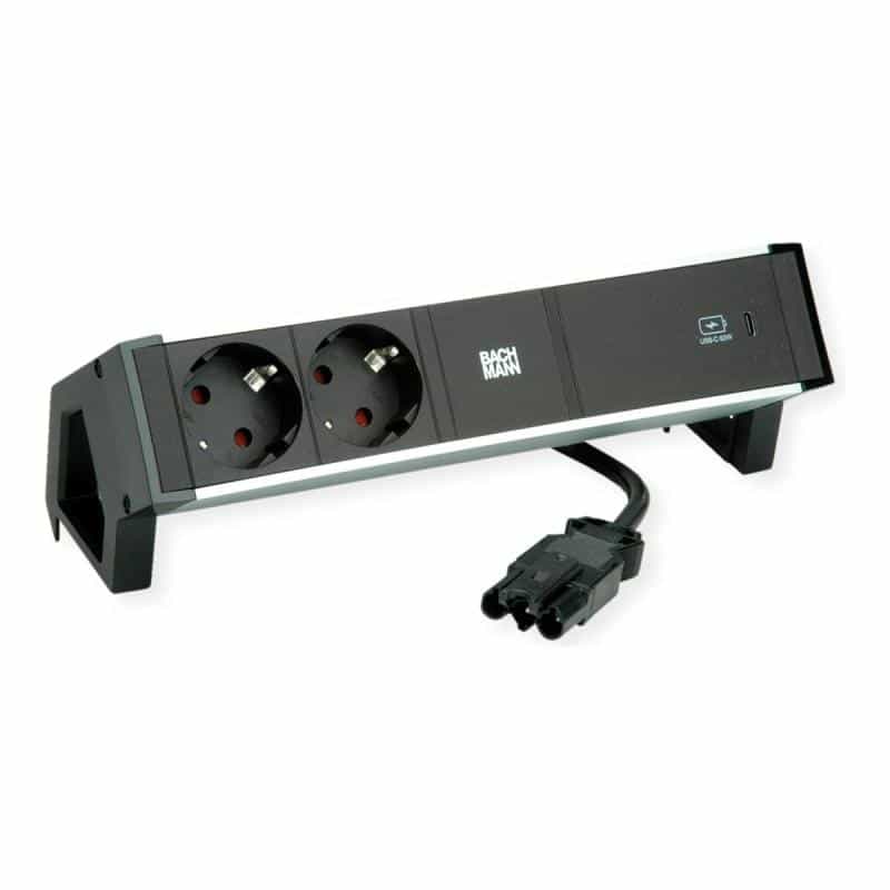 BACHMANN DESK2 ALU BLACK 937.303 2xCEE7/3 1xUSBC 60W 0,2m GST18