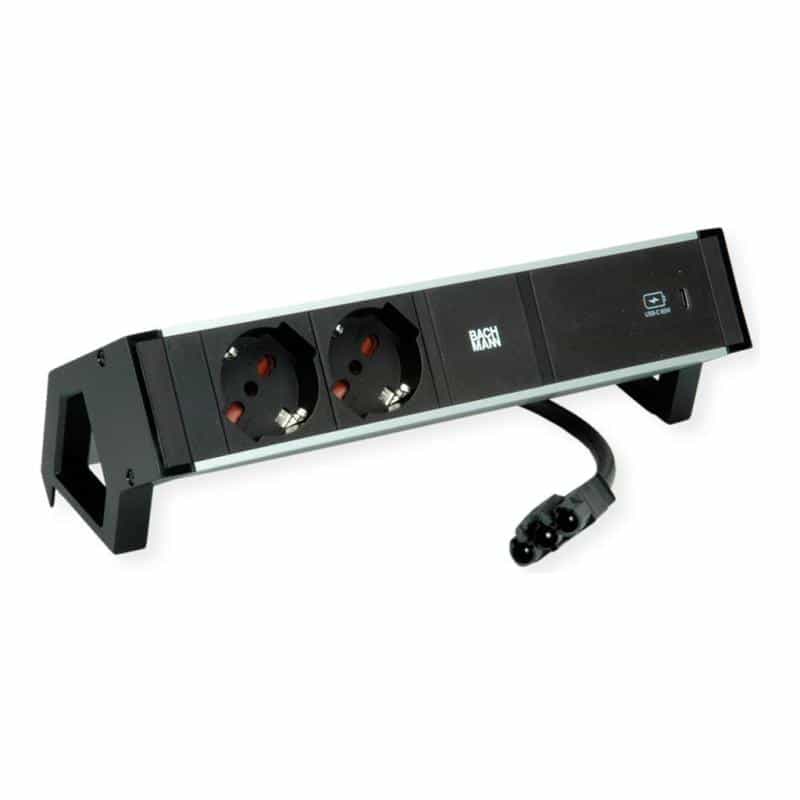 BACHMANN DESK2 ALU BLACK 2xP40 937.327 1xUSBC 60W 0,2m GST18