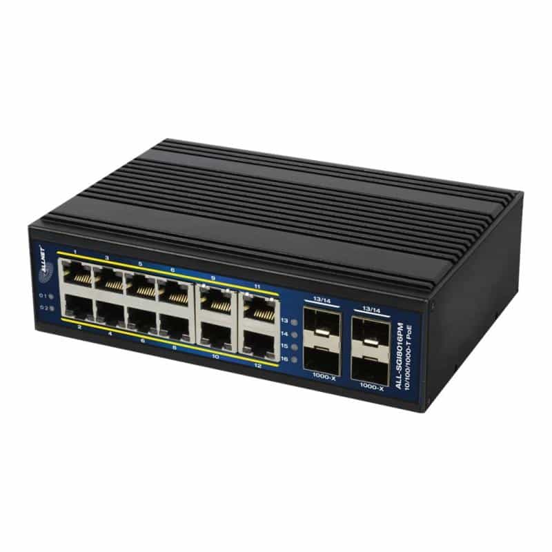 ALLNET Switch managed L2+/L3 industrial 12 Port Gigabit 12x PoE 4x SFP Lüfterlos - Switch - 32 Gbps