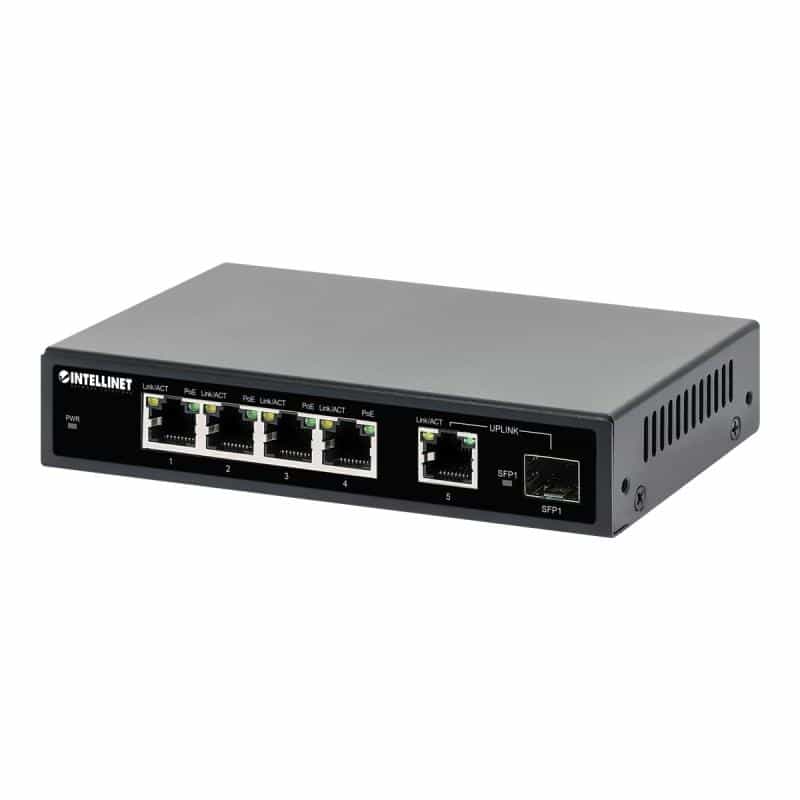 INTELLINET 5-Port Gigabit PoE+ Switch 1SFP91W