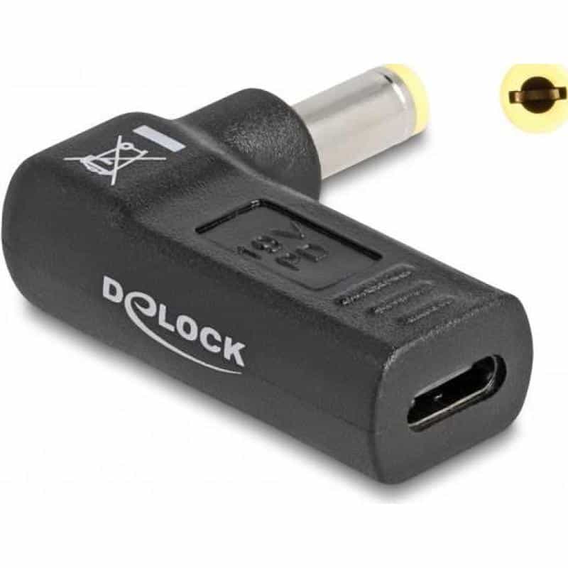 DELOCK - Netzteil - USB-C (W) zu Gleichstromstecker 5,5 x 2,5 mm (M) 3 A - gewinkelt - Schwarz (6001