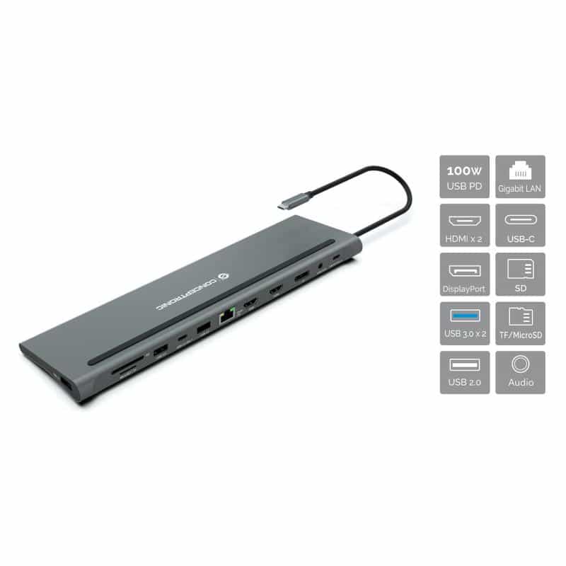 CONCEPTRONIC Adapter USB-C -> HDMI,DP,USB3.0/2.0,PD,GbE 0.18