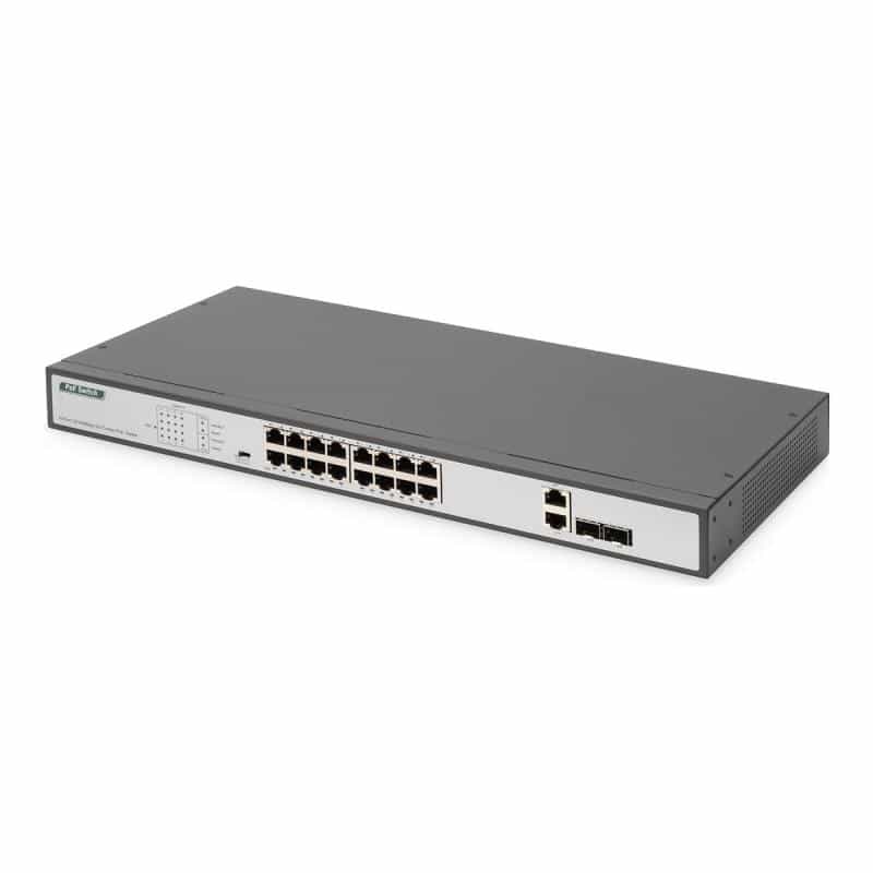 DIGITUS Fast Ethernet PoE Switch 16-port PoE + 2 Combo 250W PoE budget