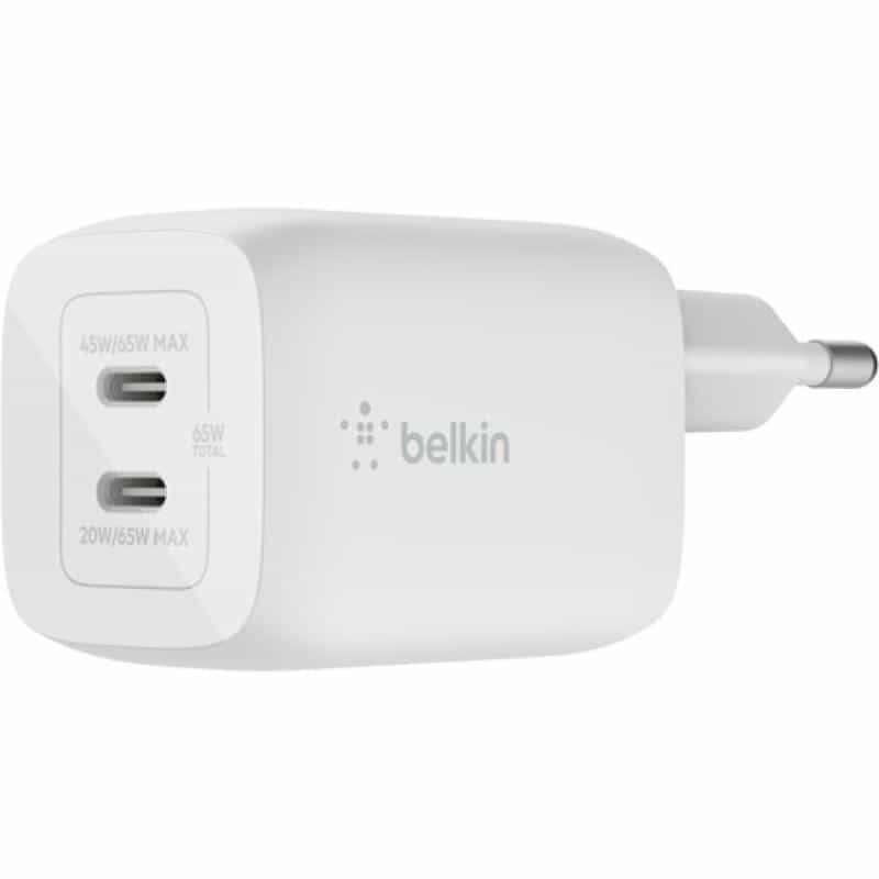 BELKIN Boost Charge Pro USB-C -GaN-Ladegerät, 2 Anschlüsse, PPS (65 W) ? weiß -Laden Sie zwei kompat