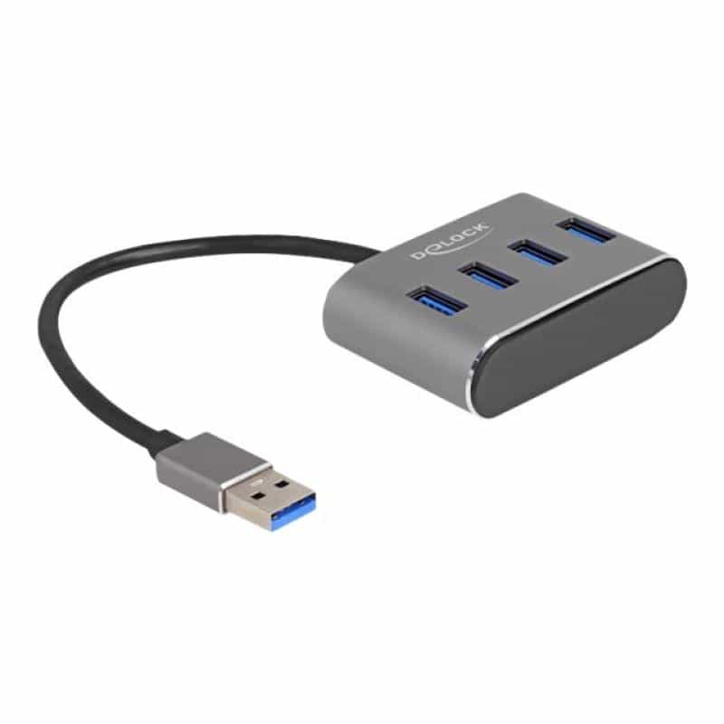 DELOCK 4 Port USB 3.2 Gen 1 Hub mit USB Typ-A Anschluss  USB Typ-A Buchsen oben