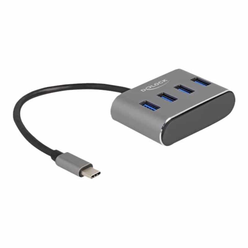 DELOCK 4 Port USB 3.2 Gen 1 Hub mit USB Type-C Anschluss  USB Typ-A Buchsen oben