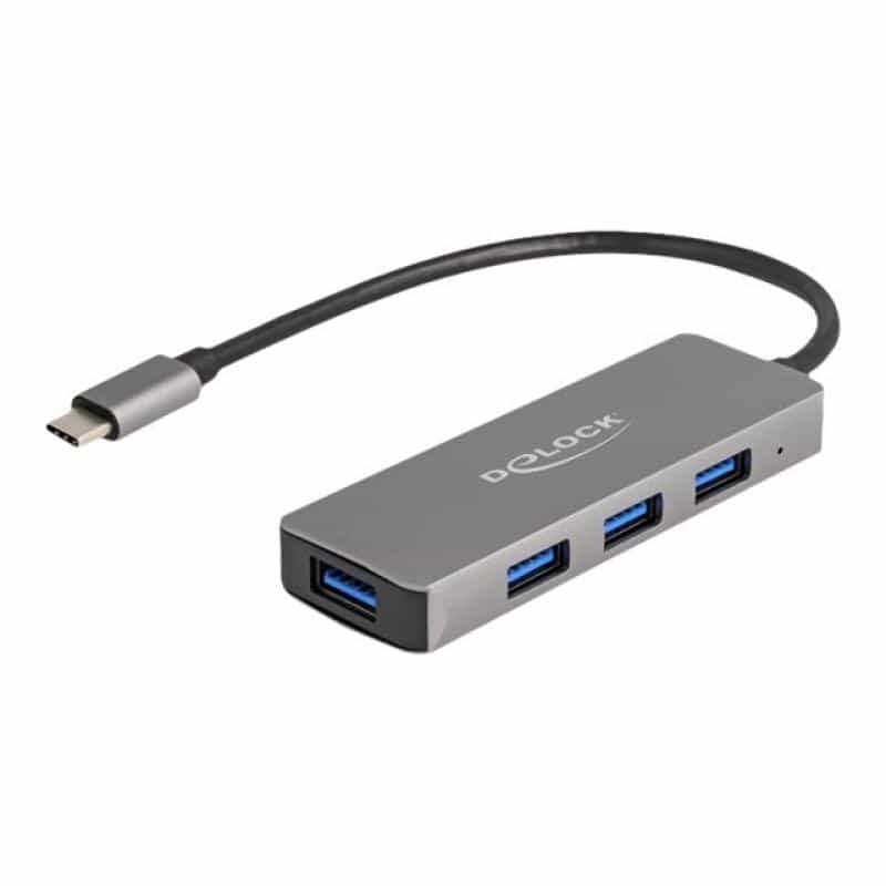 DELOCK 4 Port USB 3.2 Gen 1 Hub mit USB Type-C Anschluss  USB Typ-A Buchsen seitlich