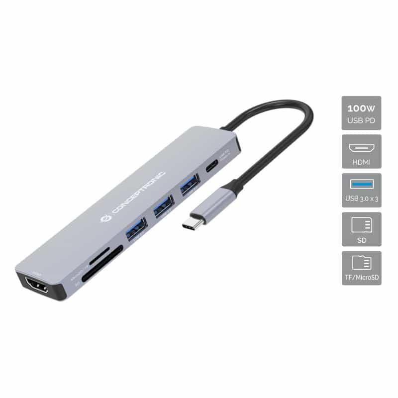 CONCEPTRONIC Dock USB-C->HDMI,USB3.0,100WPD  7-in-1   0.25m