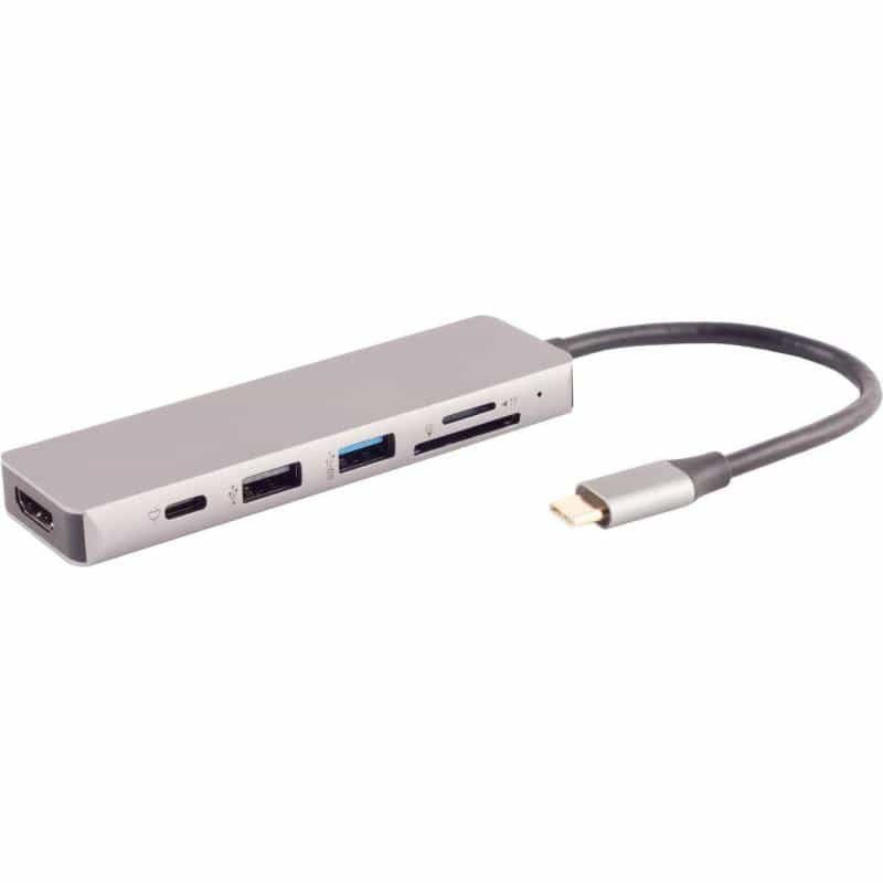 S-CONN S/CONN maximum connectivity USB-DOCK--USB-C multiport Dockingstation, 6in1, HDMI, PD, Hub, SD