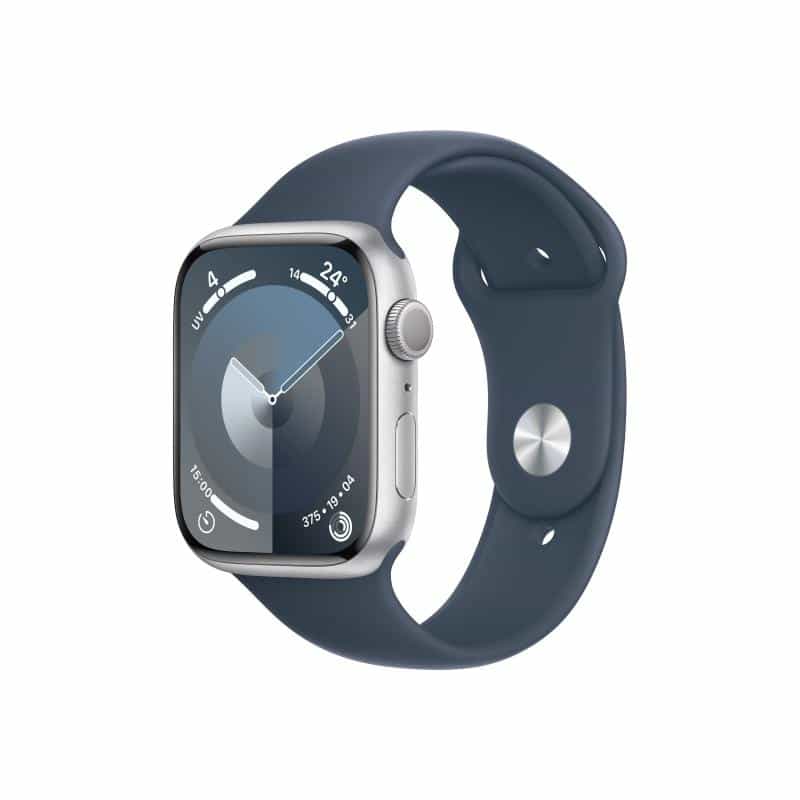 APPLE Watch Series 9 GPS 45mm Aluminium Silber Sportarmband Sturmblau - M/L