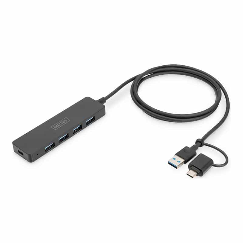 DIGITUS USB 3.0 Hub 4-Port Slim, USB-C Adapter 1,2m Kabel