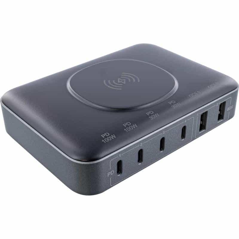 INLINE Qi Powerstation Multiport, Netzteil, Ladegerät, 4x USB Typ-C, 2x USB Typ-A,