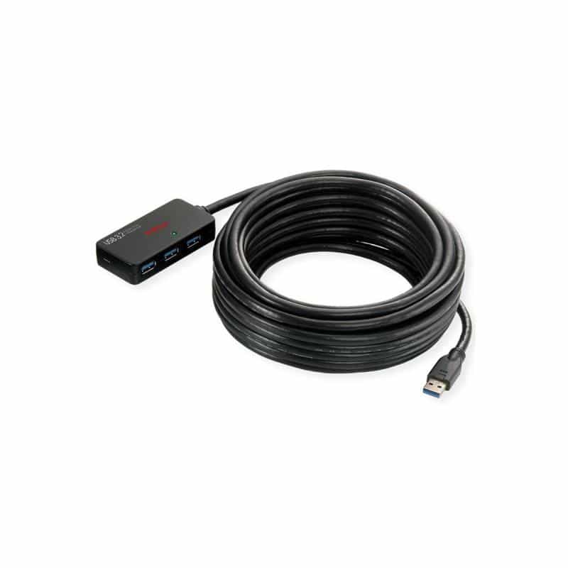 ROLINE USB 3.2 Gen 1 4-Port Hub mit Repeater, schwarz, 10 m (12.04.1098)