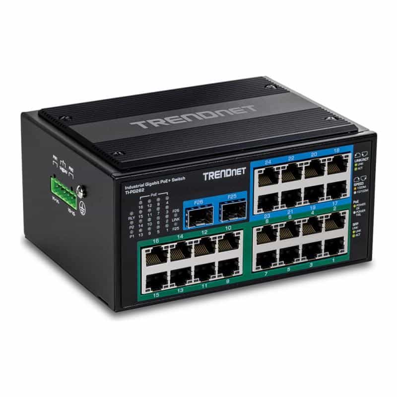 TRENDNET 26-Port Hardened Industrial Gigabit PoE+ DIN-Rail Switch