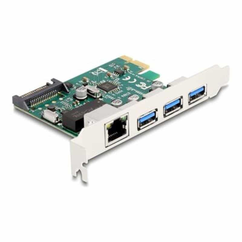 DELOCK PCI Express x1 Karte zu 3 x USB 5 Gbps Typ-A Buchse + 1 x Gigabit LAN
