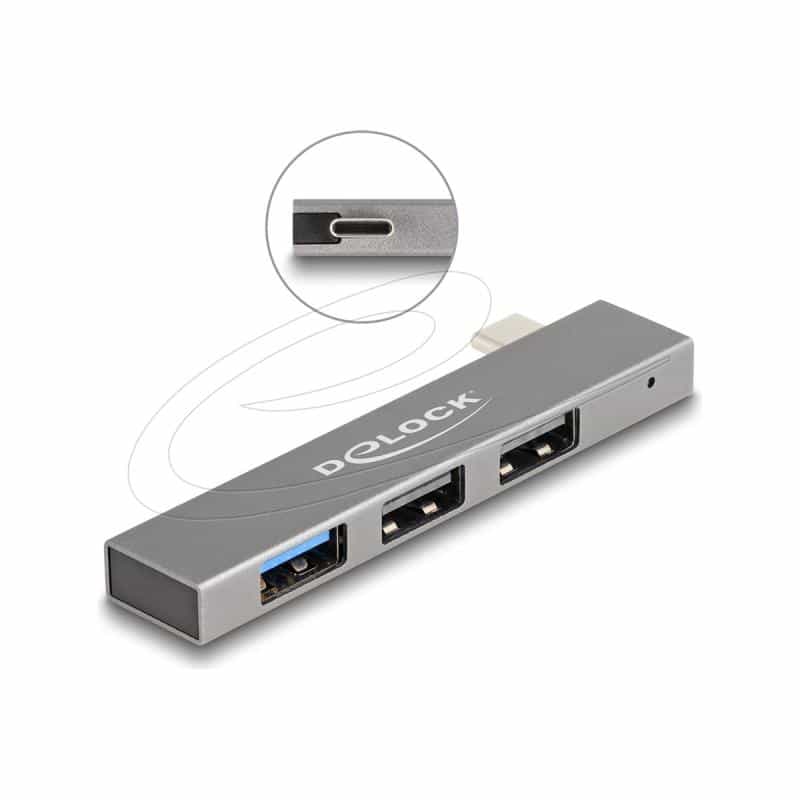 DELOCK 3 Port Slim USB Hub mit USB Type-C (silber)