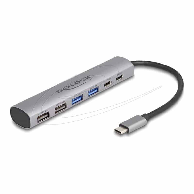 DELOCK 6 Port USB Hub mit 4x USB-A und 2x USB-C Buchse