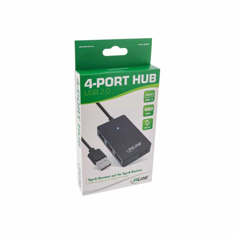 INLINE USB 2.0 HUB 4 Port schwarz mit Kabel 30cm