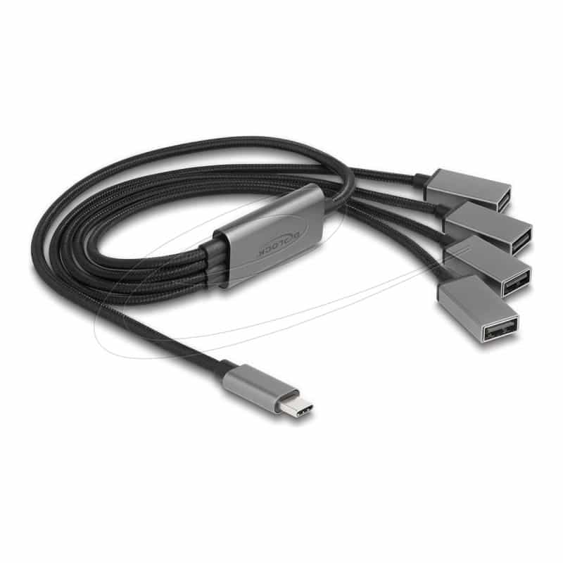 DELOCK 4 Port USB 2.0 Kabel-Hub mit USB Type-C Anschluss 60cm
