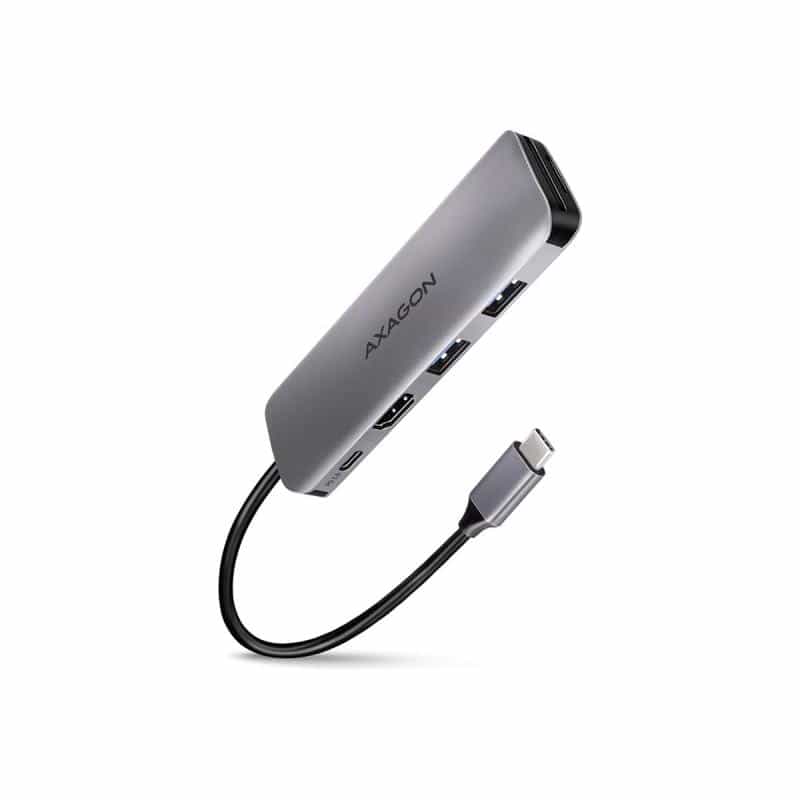 AXAGON HMC-5 USB-C-Hub, 2x USB-A, HDMI, 2x USB-C 3.2 Gen 1, 1x SD, 1x microSD, silber (HMC-5)