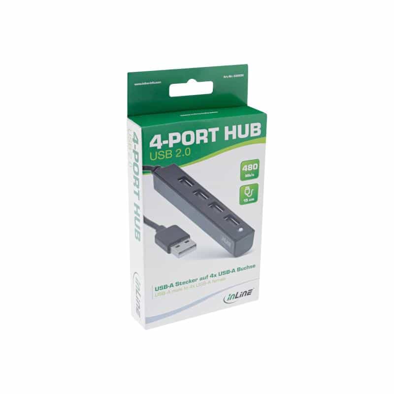 INLINE USB 2.0 4-Port Hub - USB-A Stecker auf 4x USB-A Buchse
