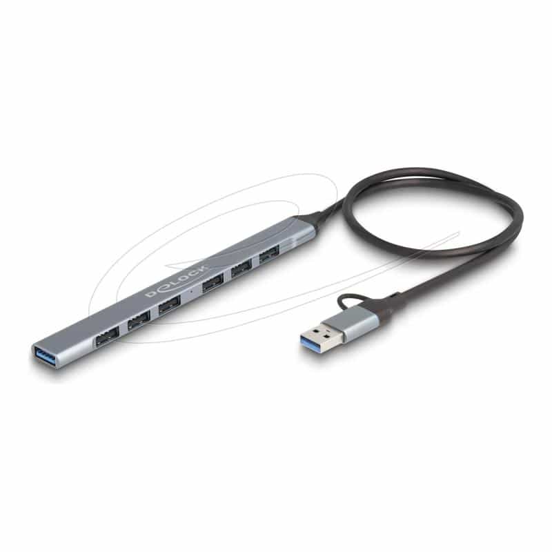 DELOCK 7 Port Slim USB Hub mit Type-C oder Typ-A zu 1 x 5 Gbps+ 6 (64273)