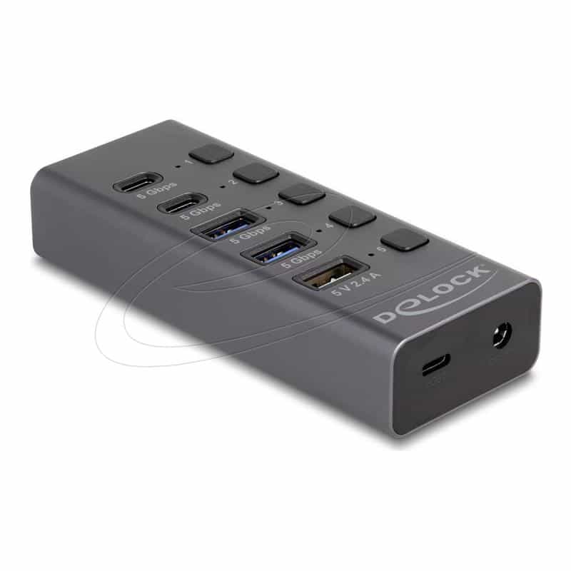 DELOCK USB 5 Gbps Hub mit 2 x Typ-A und 2 Type-C Buchse 1 Schnellladeport+ (64248)