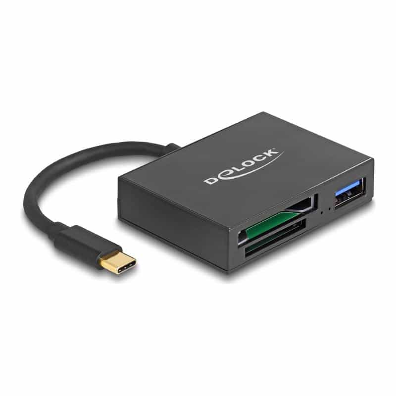 DELOCK USB-C Card Reader für XQD und SD Speicherkarten + USB 5 Gbps Typ-A Port