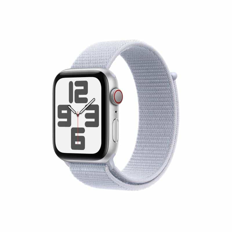 APPLE Watch SE GPS + Cellular 44mm Silver Aluminium Case with Blue Cloud Sport Loop