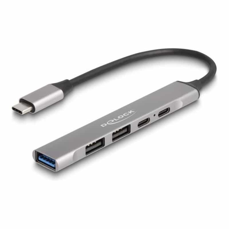 DELOCK 4 Port Slim USB Type-C Hub mit 1 x 10 Gbps Typ-A+ 2 2.0+ 1 2.