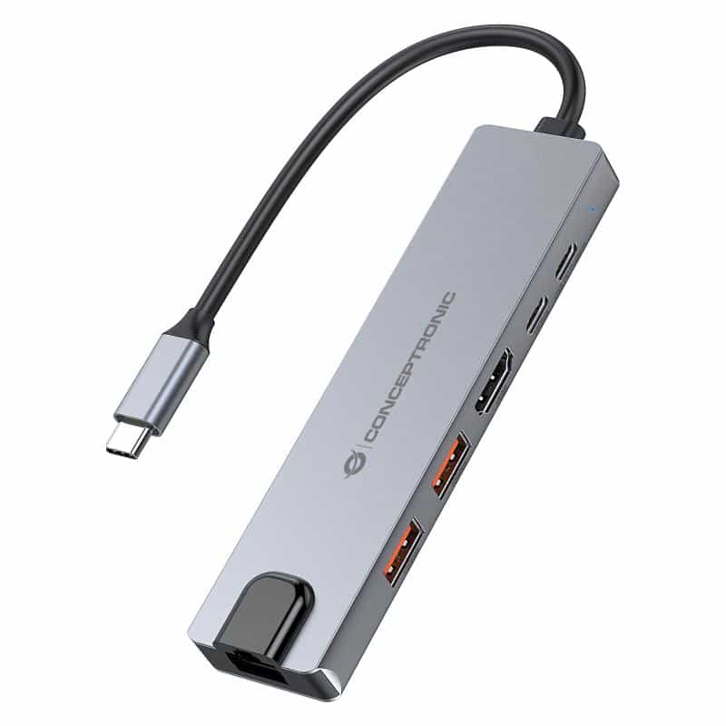CONCEPTRONIC Dock 6-in-1 USB-C->HDMI,2xUSB-A,USB-C,GbE 140W