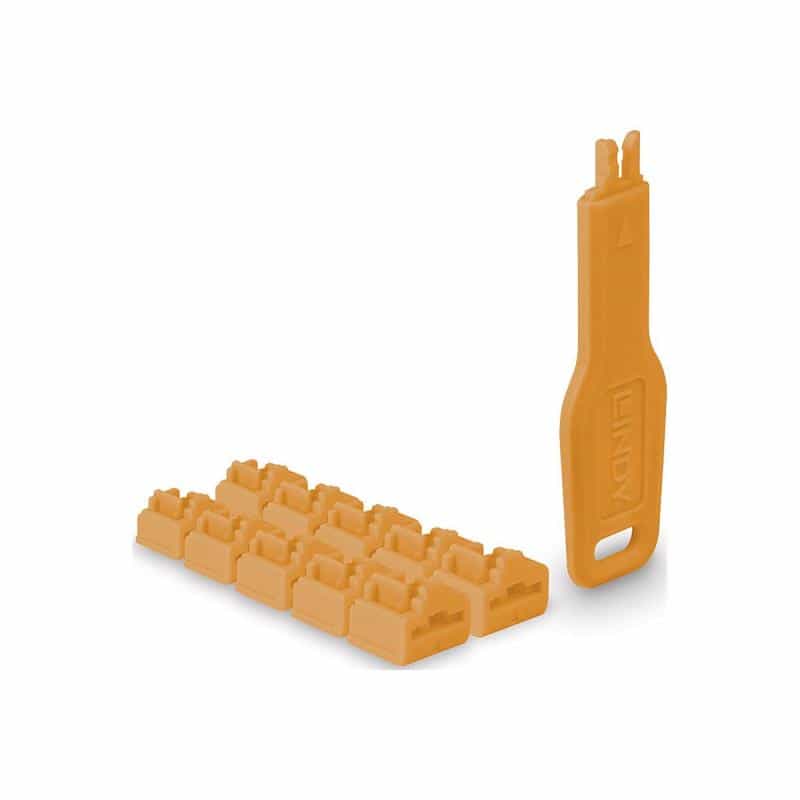 LINDY RJ45 Port Schlösser Orange, 10 Stck + 1 Schlüssel