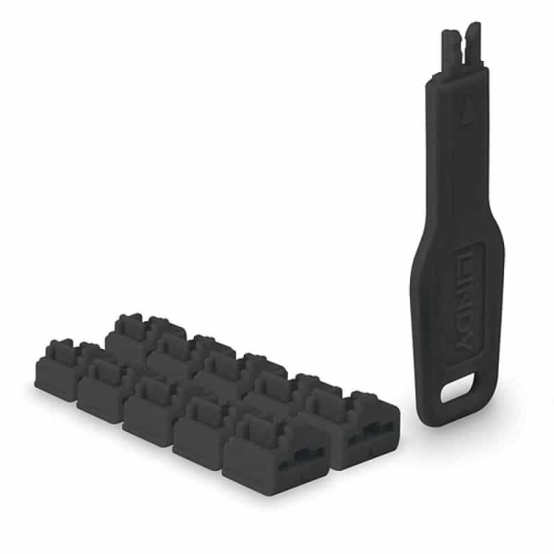 LINDY RJ45 Port Schlösser SCHWARZ, 10 Stck + 1 Schlüssel