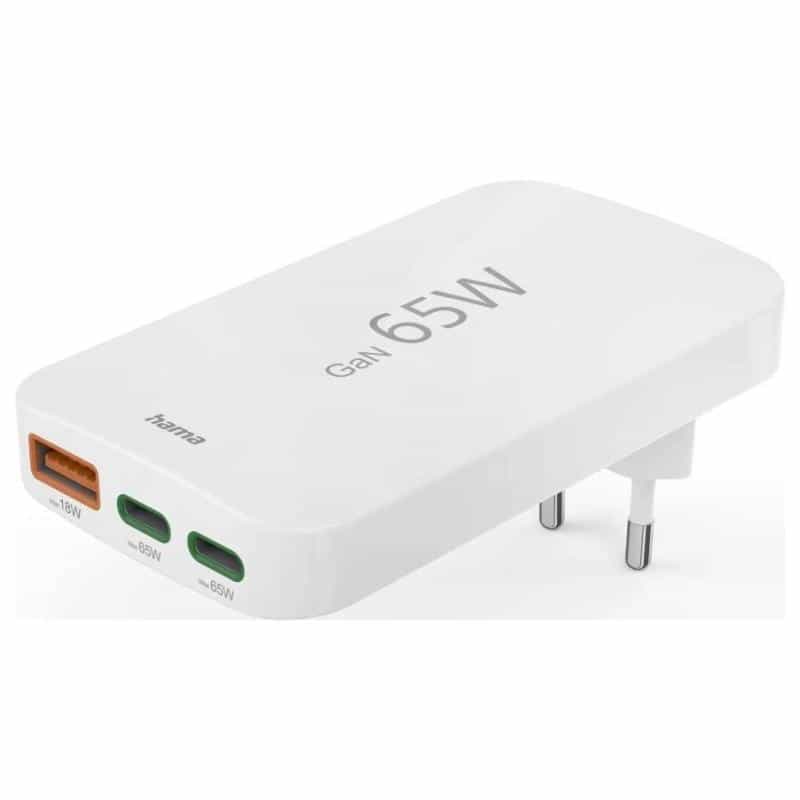 HAMA Schnellladegerät, 2 Stück USB-C, 1 Stück USB-A, flaches Mini-Ladegerät, PD, 65 W, WS (00201976)