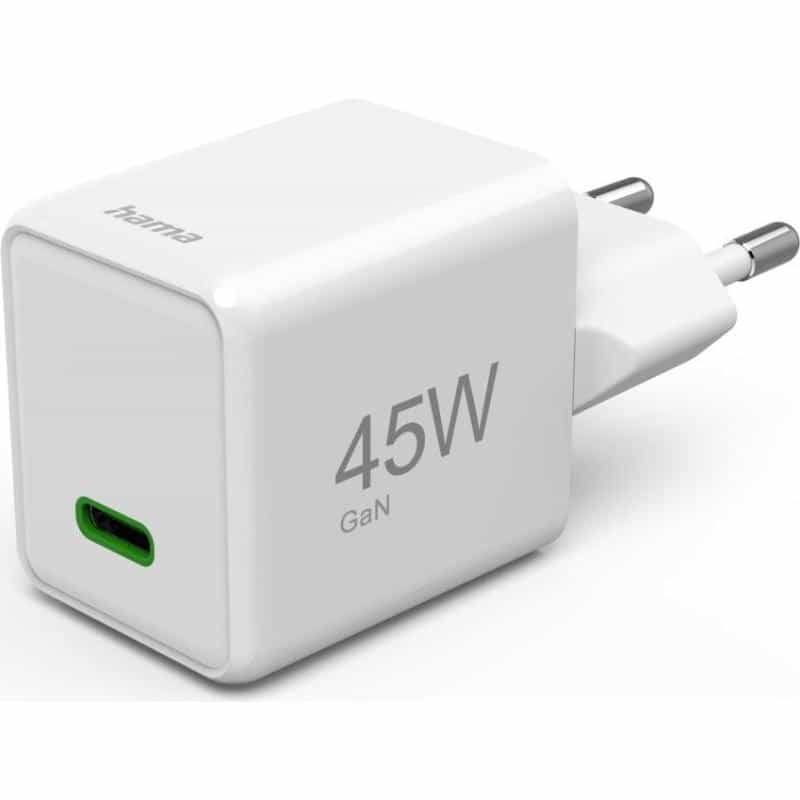 HAMA Schnellladegerät, USB-C, PD/QC/GaN, Super-Mini-Charger, 45 W, Weiß (00201983)