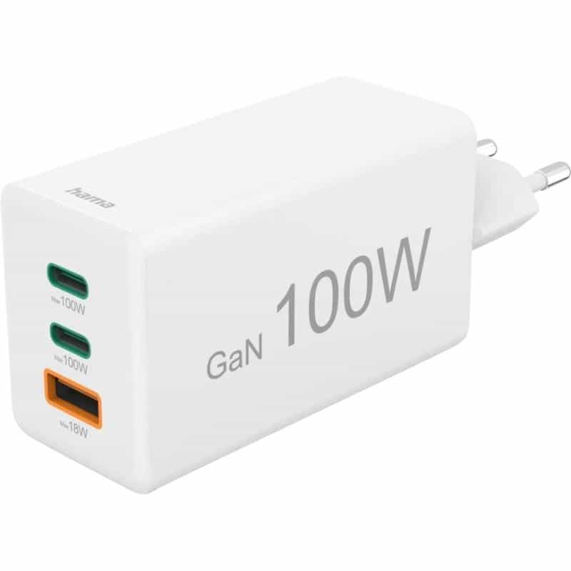 HAMA Schnellladegeraet GaN 2 Stück USB-C PD 1 Stück USB-A QC Mini-Ladegeraet 100 W (00201997)
