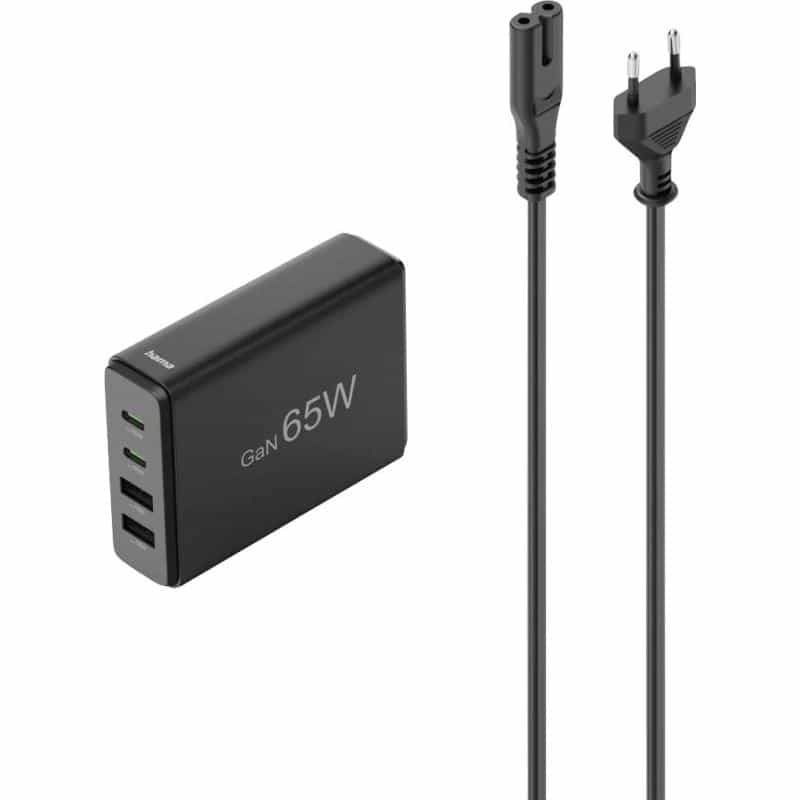 HAMA USB-Ladestation 4 Ports, GaN, Schnellladegerät, 2xUSB-C, 2xUSB-A, PD, 65 W (00201979)