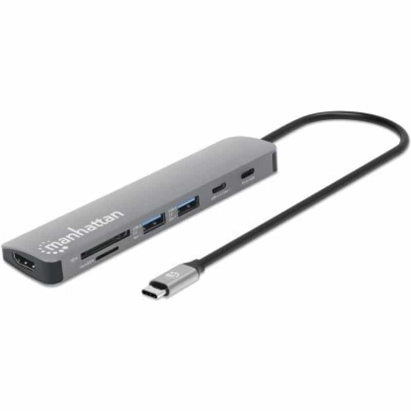 MANHATTAN USB-C PD auf HDMI 7-in-1 4K Dockingstation grau