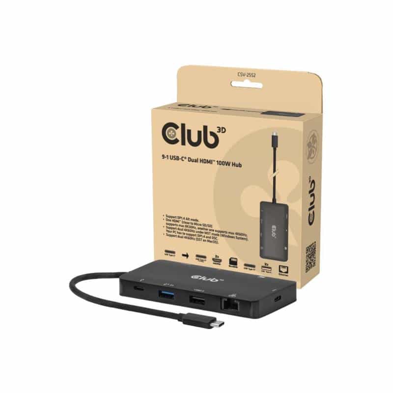 CLUB3D USB-C 9in1-HUB >2xHDMI/2xUSB/USB-C/LAN