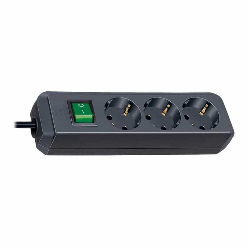 ECO-Line Steckdosenleiste - 3-fach schwarz mit Schalter - 1,5m Zuleitung Anordnung 45°