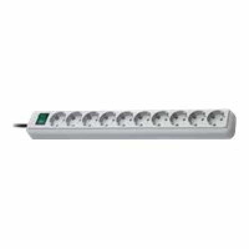 ECO-Line Steckdosenleiste - 10-fach lichtgrau mit Schalter - 3,0m Zuleitung Anordnung 45°