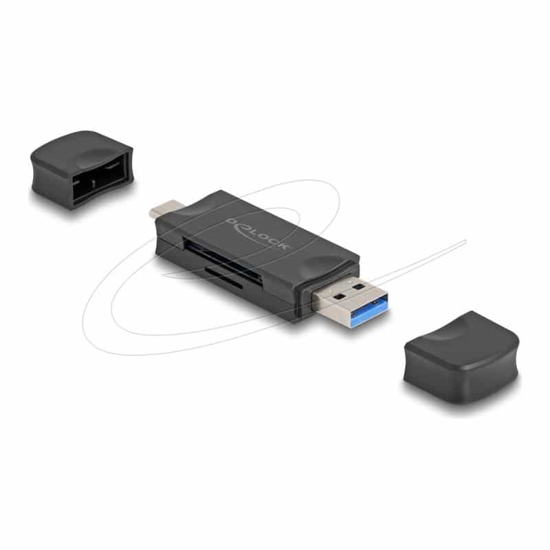 DELOCK Card Reader USB 5 Gbps USB-C/A für SD uns MicroSD  sw