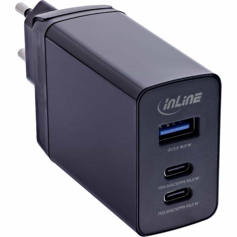 INLINE 3-Port TravelCharge, 65W USB-Netzteil, 2x USB-C, 1x USB-A, EU/UK/US