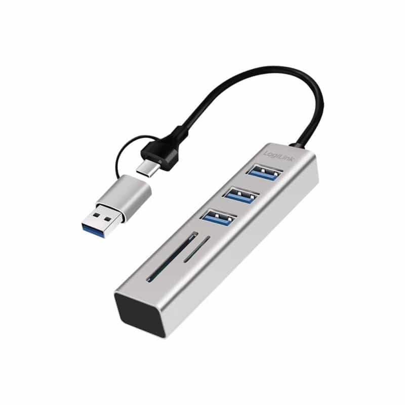 LOGILINK USB 3.0 HUB, 3x USB-A, SD/microSD-Slot, 5 Gbit/s