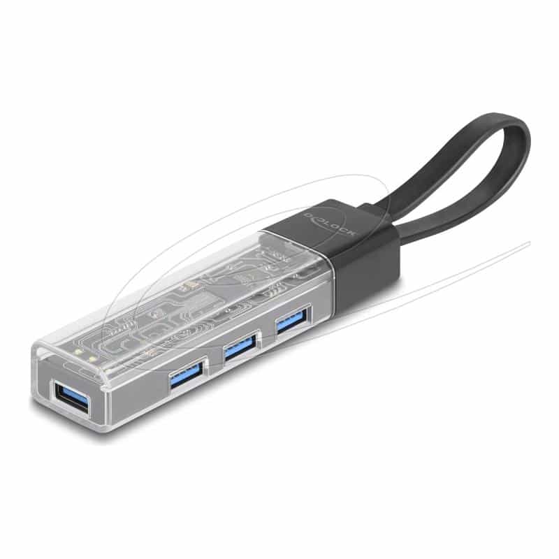 DELOCK 4 Port USB Hub 5 Gbps mit USB-A/C transparentes Gehäu