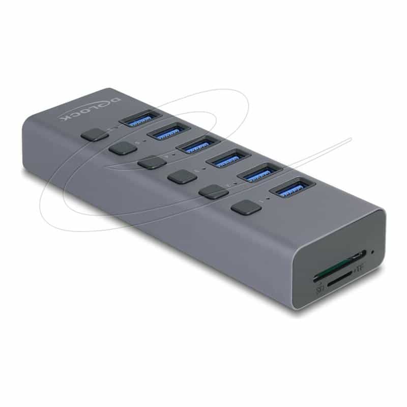 DELOCK Externer USB 5Gbps 6 Port Hub mit Schalter & Micro SD
