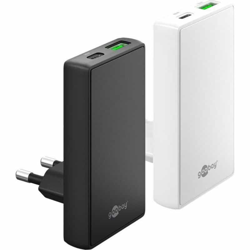 WENTRONIC Goobay USB-Schnellladegerät Dual weiß USB-C 65W PD USB-A 18W QC extraflach