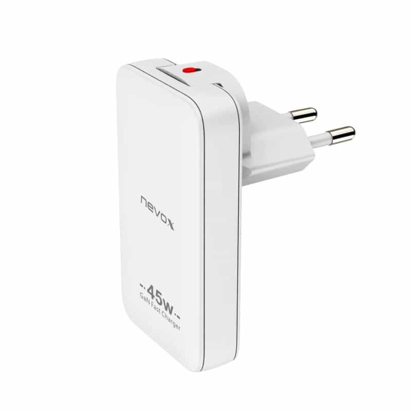 NEVOX 45W Dual Slim Ladegerät GaN USB-C/USB EU/US weiß