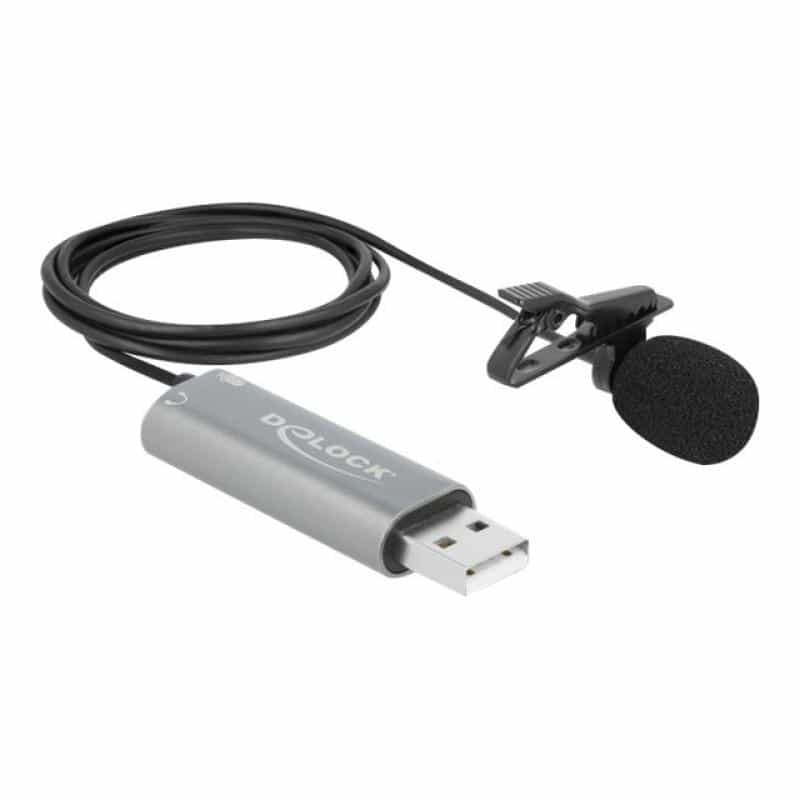 DELOCK USB Krawatten Lavalier Mikrofon Omnidirektional 24 Bit / 192 kHz mit Clip und 3,5 mm Stereokl